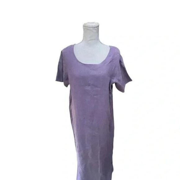 Vintage 1990s Linen Floral Tunic Maxi Dress Set – Purple, Short Sleeve, Made in - Picture 7 of 13